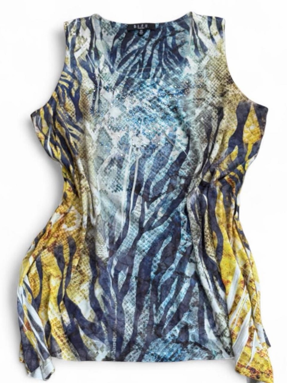 Sleeveless Printed Tank Top - Blue & Yellow